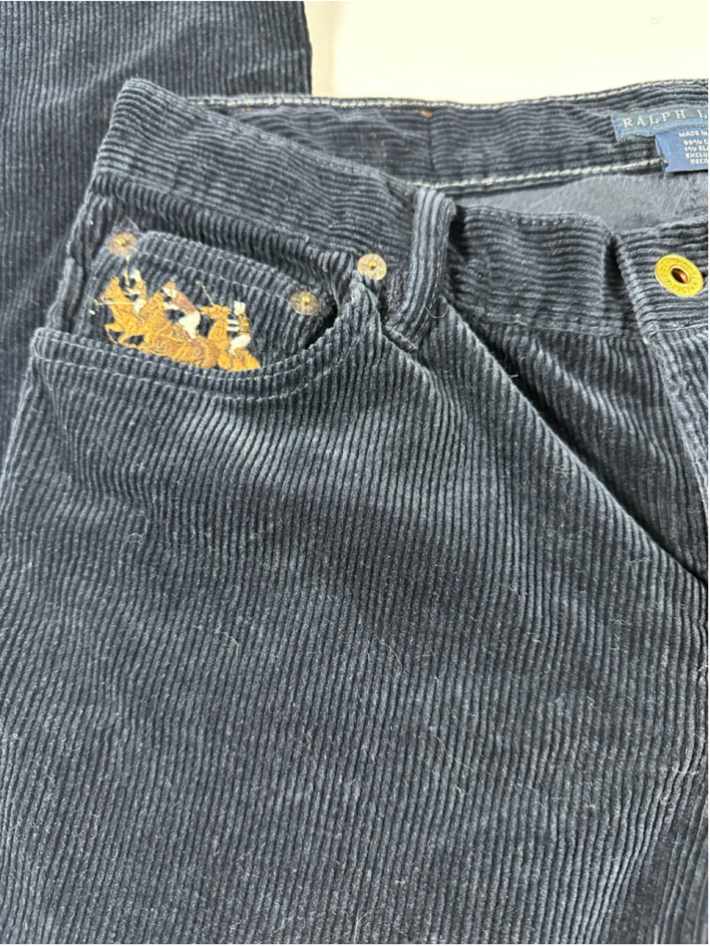 Vintage Ralph Lauren Blue Label Brand Thompson Black Wide Wale Corduroy Pants 8 - Picture 7 of 16